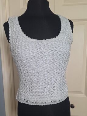 Women's Light Gray Crochet Tank - Sleeveless Knit Top